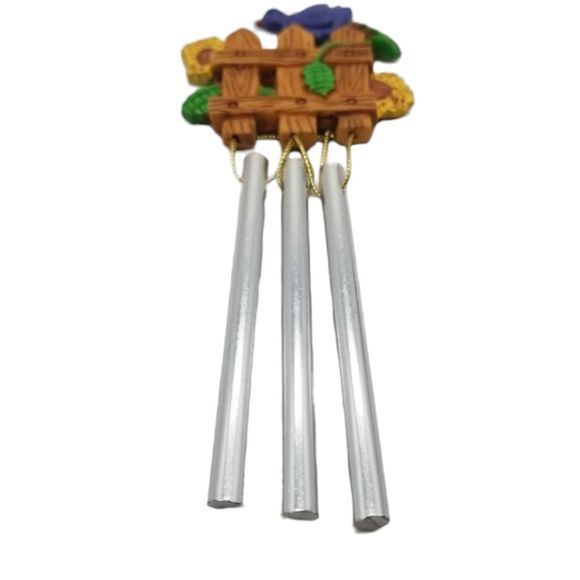 Wind Chimes Ceramic Blue Bird Brown Picket Fence Aluminum Rods Melody Home Decor - Picture 5 of 5